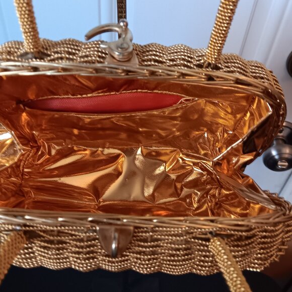 VINTAGE WOMEN'S SKALNY GOLD TONE METAL BASKET WEAVE HANDBAG - Picture 9 of 9
